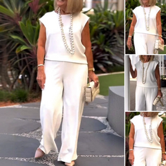 💖Bawełniany lniany top damski bez rękawów i spodnie