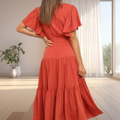 【S-2XL】👗Damska plisowana sukienka z dekoltem w szpic i paskiem w talii