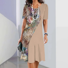 🌸Damska elegancka sukienka z okrągłym dekoltem w kwiatowy print