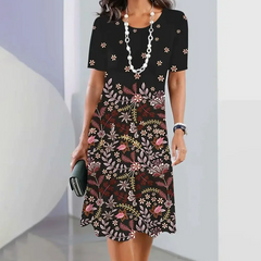 🌸Damska elegancka sukienka z okrągłym dekoltem w kwiatowy print