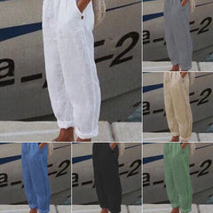 Oddychające Lniane Spodnie Casualowe