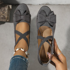 Damskie klapki na koturnie z kokardą ze sztucznego zamszu