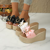 PU skórzane obcasy klinowe kapcie z łukiem