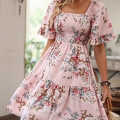 Elegancka, szturmowa sukienka z kwadratowym dekoltem i kwiatową naciskiem dla kobiet