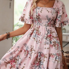 Elegancka, szturmowa sukienka z kwadratowym dekoltem i kwiatową naciskiem dla kobiet