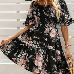 Elegancka, szturmowa sukienka z kwadratowym dekoltem i kwiatową naciskiem dla kobiet