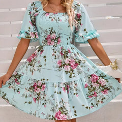 Elegancka, szturmowa sukienka z kwadratowym dekoltem i kwiatową naciskiem dla kobiet