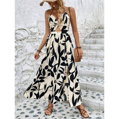 ⏳ Ograniczony czas 50% zniżki! 💥elegant, seksowna sukienka do posiadacza szyi z kwiatową presją dla kobiet