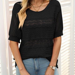 ✨Damski sweter z krótkim rękawem z okrągłym dekoltem wykonany na szydełku