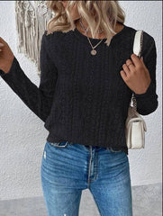 T-shirt z oczkami, swobodna koszulka z długim rękawem i okrągłym dekoltem