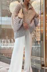 ✨🌸🧥Kurtka z dzianiny cekinowej mały pachnący sweterek z dekoltem w szpic