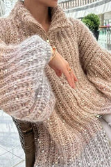 ✨🌸🧥Kurtka z dzianiny cekinowej mały pachnący sweterek z dekoltem w szpic