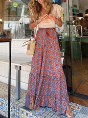 Spódnica maxi z frędzlami w stylu boho, z elastyczną talią