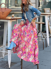 Spódnica maxi z frędzlami w stylu boho, z elastyczną talią