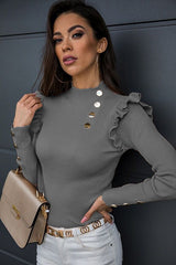 Top koszulowy o dopasowanym kroju na jesień i zimę, z falbaną na dole