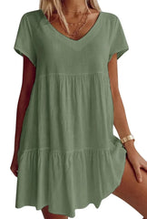 Tkana sukienka na co dzień z dekoltem w kształcie litery V, z krótkim rękawem - bezpłatna wysyłka