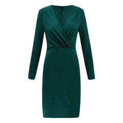 💗Modna sukienka damska z głębokim dekoltem w kształcie litery V, marszczona, z długim rękawem