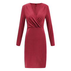 💗Modna sukienka damska z głębokim dekoltem w kształcie litery V, marszczona, z długim rękawem