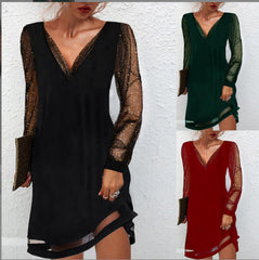 ✨Sukienka z koronkowymi rękawami i dekoltem w kształcie litery V