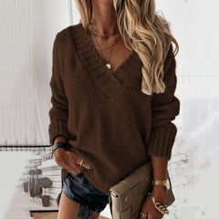 Damski sweter z długim rękawem i dekoltem w kształcie litery V