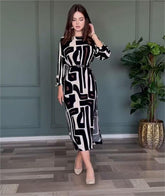 🎁Korzyści noworoczne pasek gratis🔥Dopasowująca się sukienka damska z geometrycznym nadrukiem