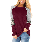 Damska koszulka w paski z długim rękawem i okrągłym dekoltem we wzór panterki