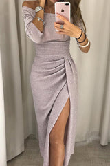 🥰Seksowne, eleganckie, formalne, solidne, patchworkowe, asymetryczne sukienki wieczorowe z odkrytymi ramionami