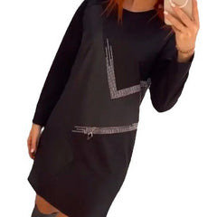 Nowa modna patchworkowa sukienka z okrągłym dekoltem