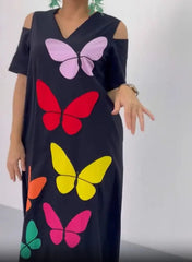 Summer new women's retro butterfly print long skirt