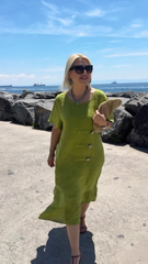 👗Modna sukienka z bawełny i lnu z okrągłym dekoltem