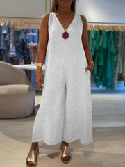 Damski swobodny bawełniany kombinezon z szerokimi nogawkami