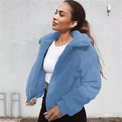 Damski wełniany płaszcz 2024 jesienno-zimowy nowy kardigan damski płaszcz z kołnierzem polarowym