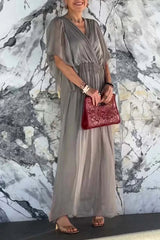 Stylowa i elegancka sukienka z szyfonu | Dekolt w serek, Krótki rękaw