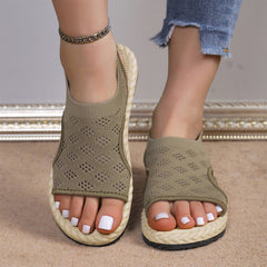 Damskie płaskie sandały z dzianiny siateczkowej z odkrytymi palcami