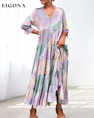 Kolorowa sukienka z nadrukiem z rękawami 3/4