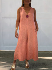 Damski swobodny bawełniany kombinezon z szerokimi nogawkami