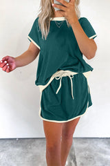 Damska koszulka z krótkim rękawem Colorblock Edge Drop Shoulder Skort 2 szt. w zestawie