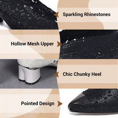 💥GORĄCA WYPRZEDAŻ 50% TANIEJ✨Sandały z siateczki z kryształkami i grubym obcasem