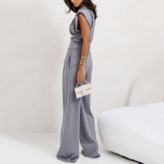 Elegancki damski dwuczęściowy komplet w jednolitym kolorze