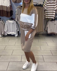 Sukienka damska z kontrastowymi przeszyciami