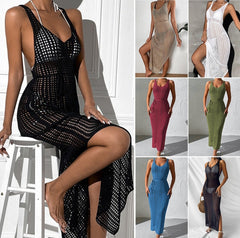 Sukienka maxi z szydełkowanej dzianiny Desert Island ze skrzyżowanymi plecami