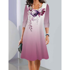 Elegancka damska luźna sukienka z kwiatowym nadrukiem