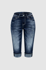 Jeansy Capri ze średnim stanem i kieszeniami, z rolowanym dołem
