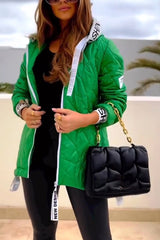 Damski, jesienno-zimowy, bawełniany płaszcz casual z kapturem