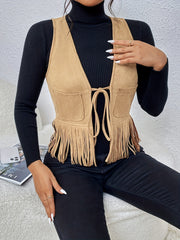 Jednolita kolorowa kamizelka z frędzlami, elegancka, modna kamizelka bez rękawów