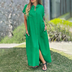 🎀[S-4XL]Damska luźna sukienka koszulowa z rozcięciem z boku, zapinana na guziki