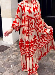 💃Damska sukienka koszulowa z długim rękawem i nadrukiem