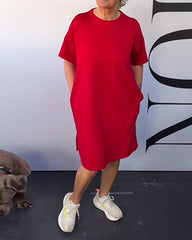 Ubierz zaokrąglony swobodny krótki rękawa prosta