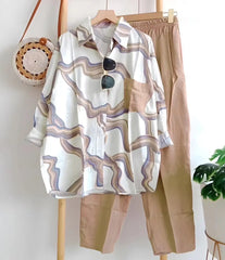 【L-4XL】 🌸 Luźny, wiosenny, pasiasty, dwuczęściowy garnitur