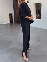 Luźny dwuczęściowy garnitur na co dzień z dekoltem w kształcie litery V